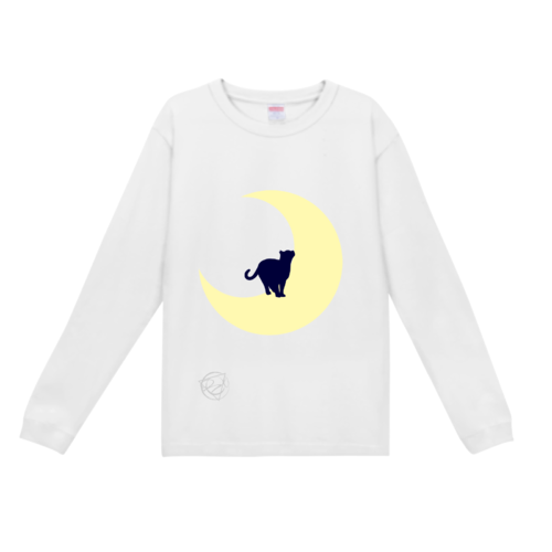 月と猫のイラストのオリジナルTシャツデザイン