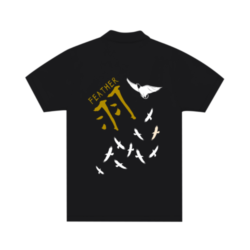 Feather のテキストとバドミントンのシャトルイラストでデザインしたオリジナルポロシャツ Idのデザイン事例 Feather のテキストとバドミントンのシャトルイラストでデザインしたオリジナルポロシャツ Idのデザイン事例