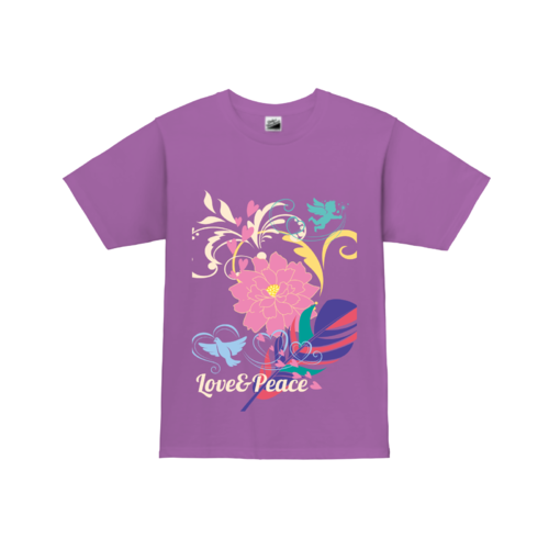 Love Peaceの文字とカラフルなスタンプでデザインされたオリジナルtシャツ オリジナルtシャツtmix