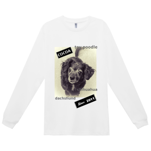愛犬の写真と名前のデザインのオリジナルTシャツデザイン