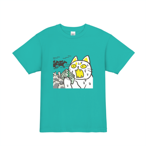 競馬場でレースに没頭する猫のオリジナルTシャツデザイン