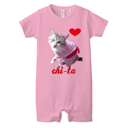 愛猫の写真を切り抜いてデザインしたオリジナルベイビーロンパース