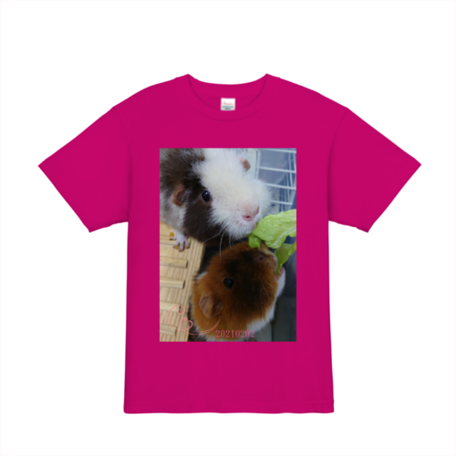 エサを食べるモルモットのオリジナルTシャツデザイン