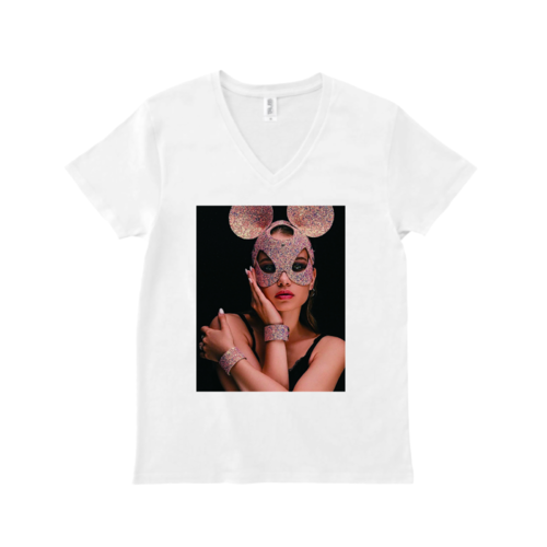 煌びやかな仮面をつけた女性のオリジナルTシャツデザイン