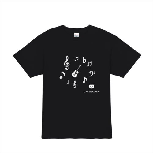 散りばめられた音楽記号のオリジナルTシャツデザイン