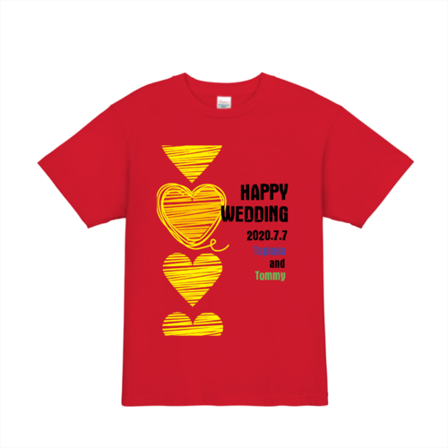 「HAPPY WEDDING」ご結婚祝いデザインのオリジナルTシャツ