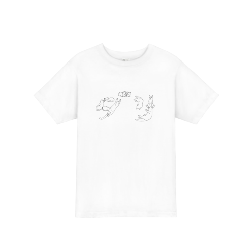 色々なポーズをしたネコのイラストでデザインしたオリジナルTシャツ