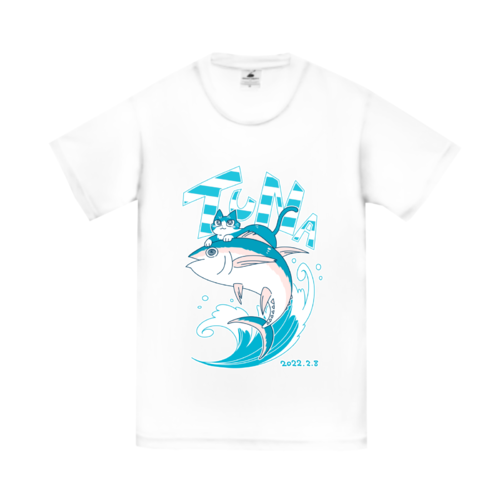 マグロとネコのイラストのオリジナルTシャツデザイン